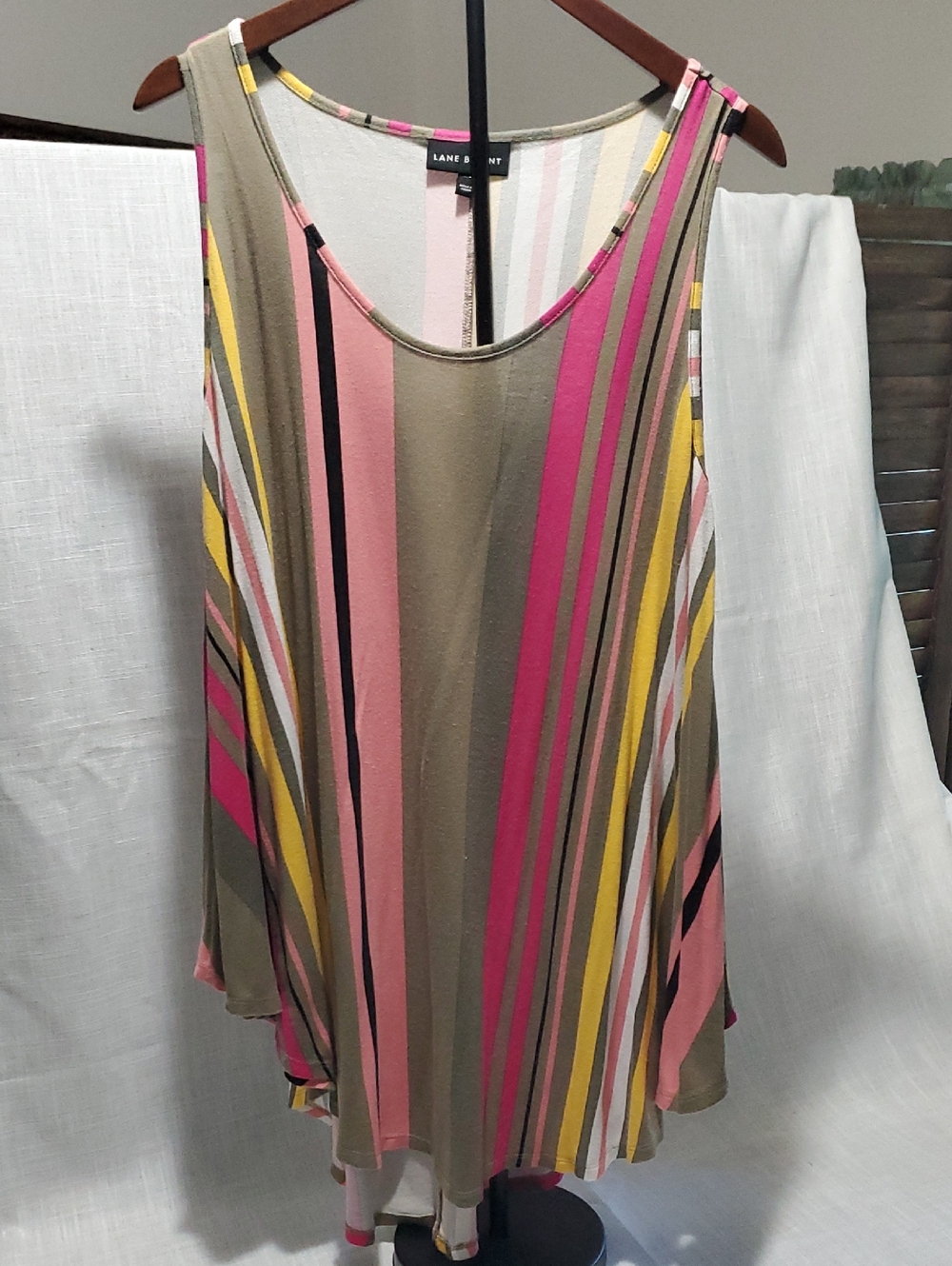 Lane Bryant Pink Olive Yellow Striped Long Flowing Tank Sz 18/20